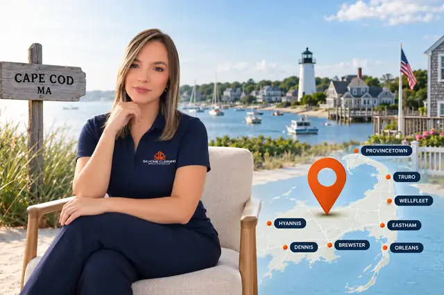 SA Home Cleaning founder with a map of Cape Cod towns served