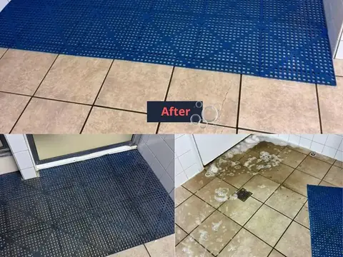 Commercial gym floor mats before, during and after cleaning